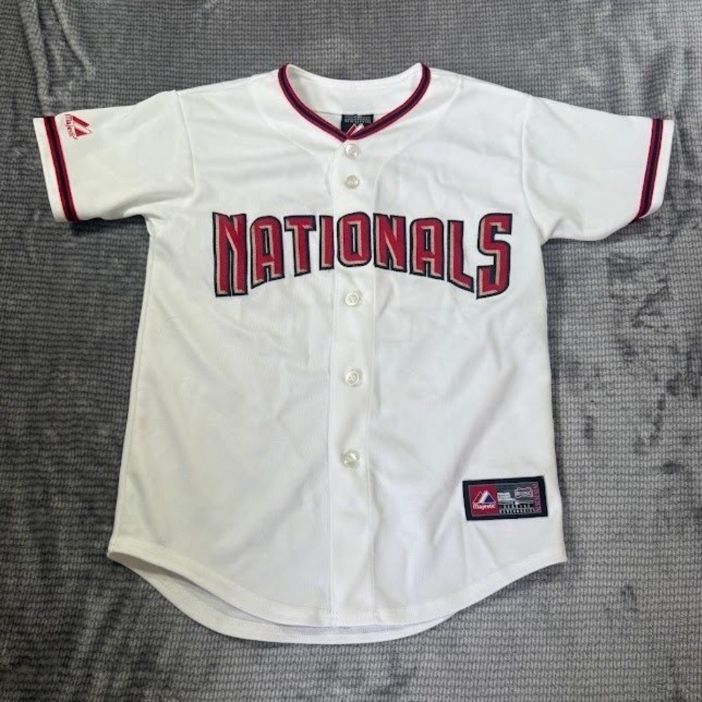Majestic Washington Nationals Dunn #44 MLB Baseball Jersey‎ White Button Boys S